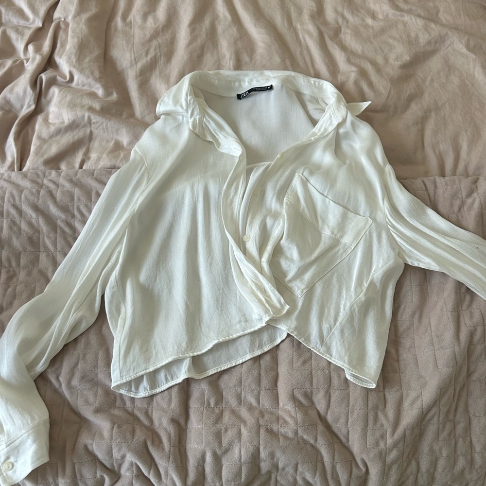Cropped satin Zara button down.
